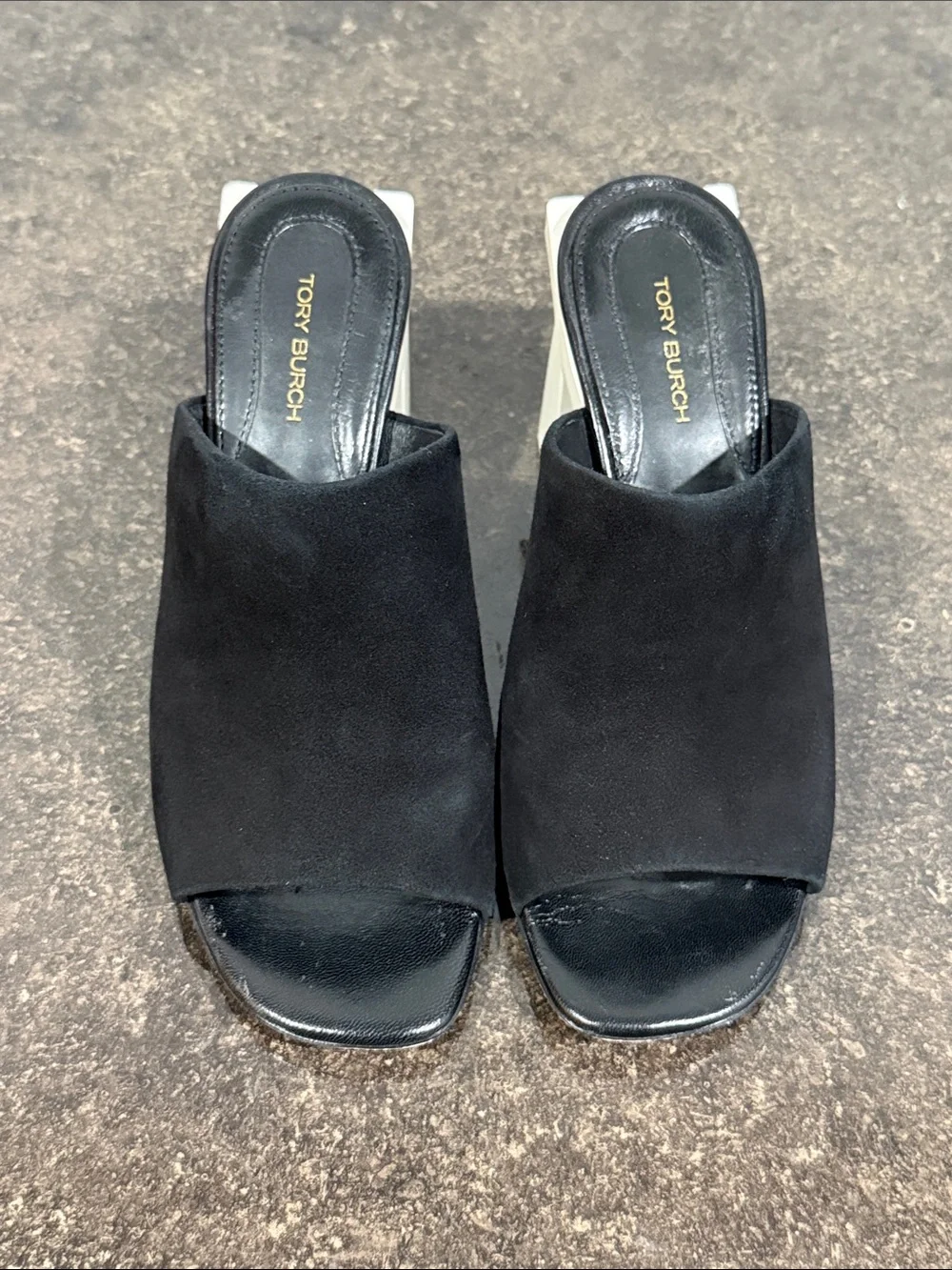 Tory Burch Black Suede Open-Toe Block Heel Mules Sandal Size 6